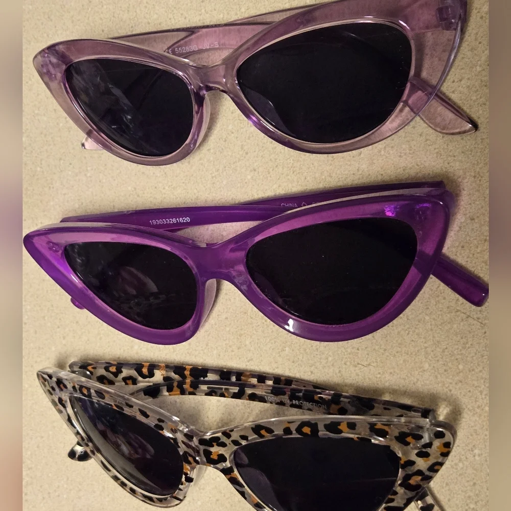 Stylish Cat-Eye Sunglasses Set Of 5 Purple, Black, Animal Print, Red